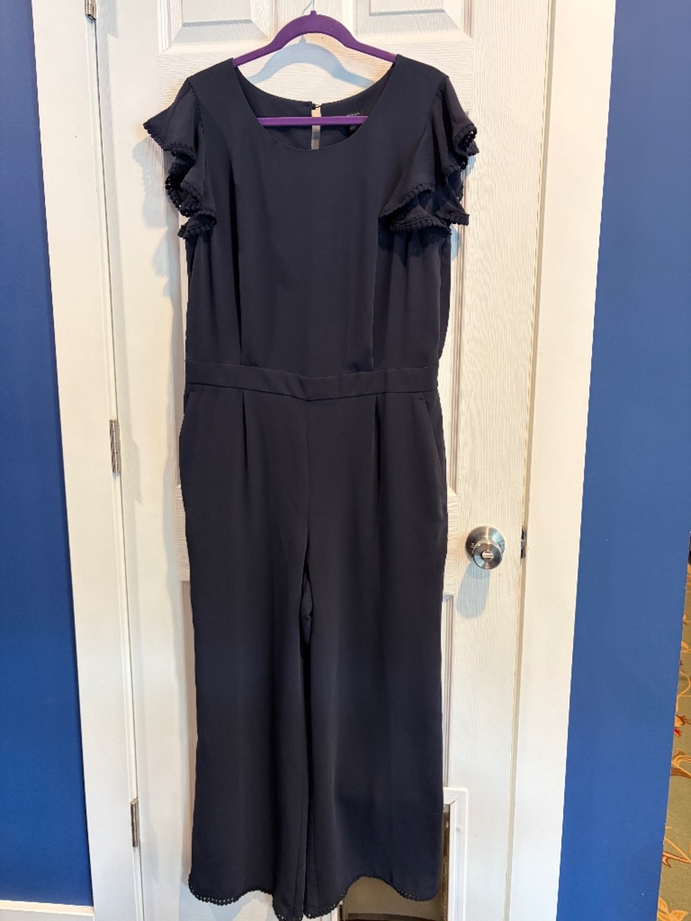 Ann Taylor Navy Blue Dressy Wide Leg Jumpsuit sz 12